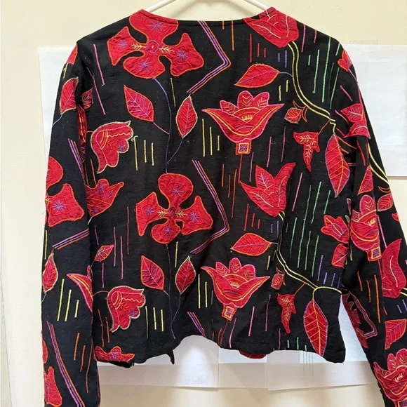 Chico's Black Lined Open Jacket with Vibrant Embroidery. Chicos Size 2 (M-L) - Picture 2 of 6